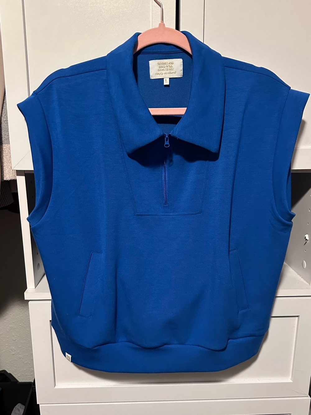 Simply Southern Royal Blue Sleeveless Quarter Zip Pullover Size Large